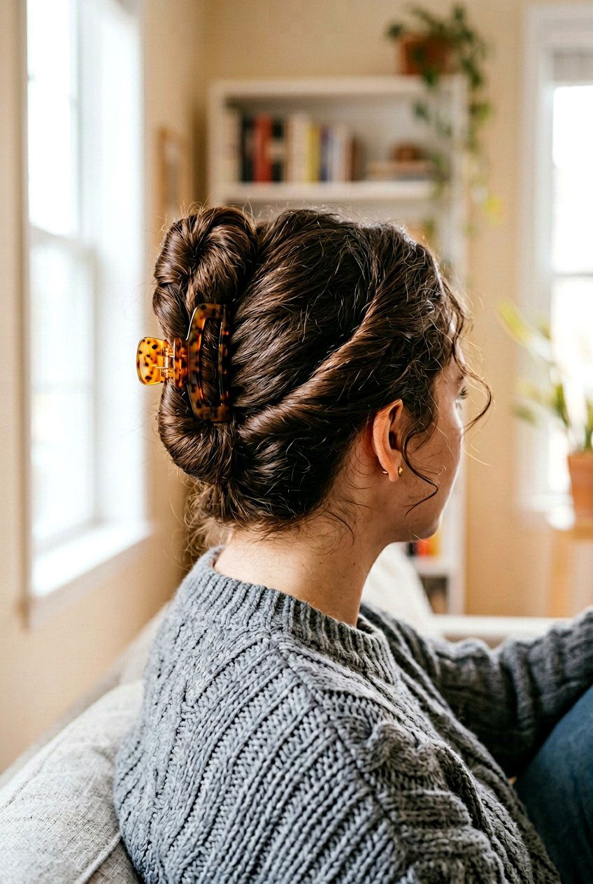 Double Twist Updo - 20 easy claw clip twist for school - 20 easy claw clip twist for school