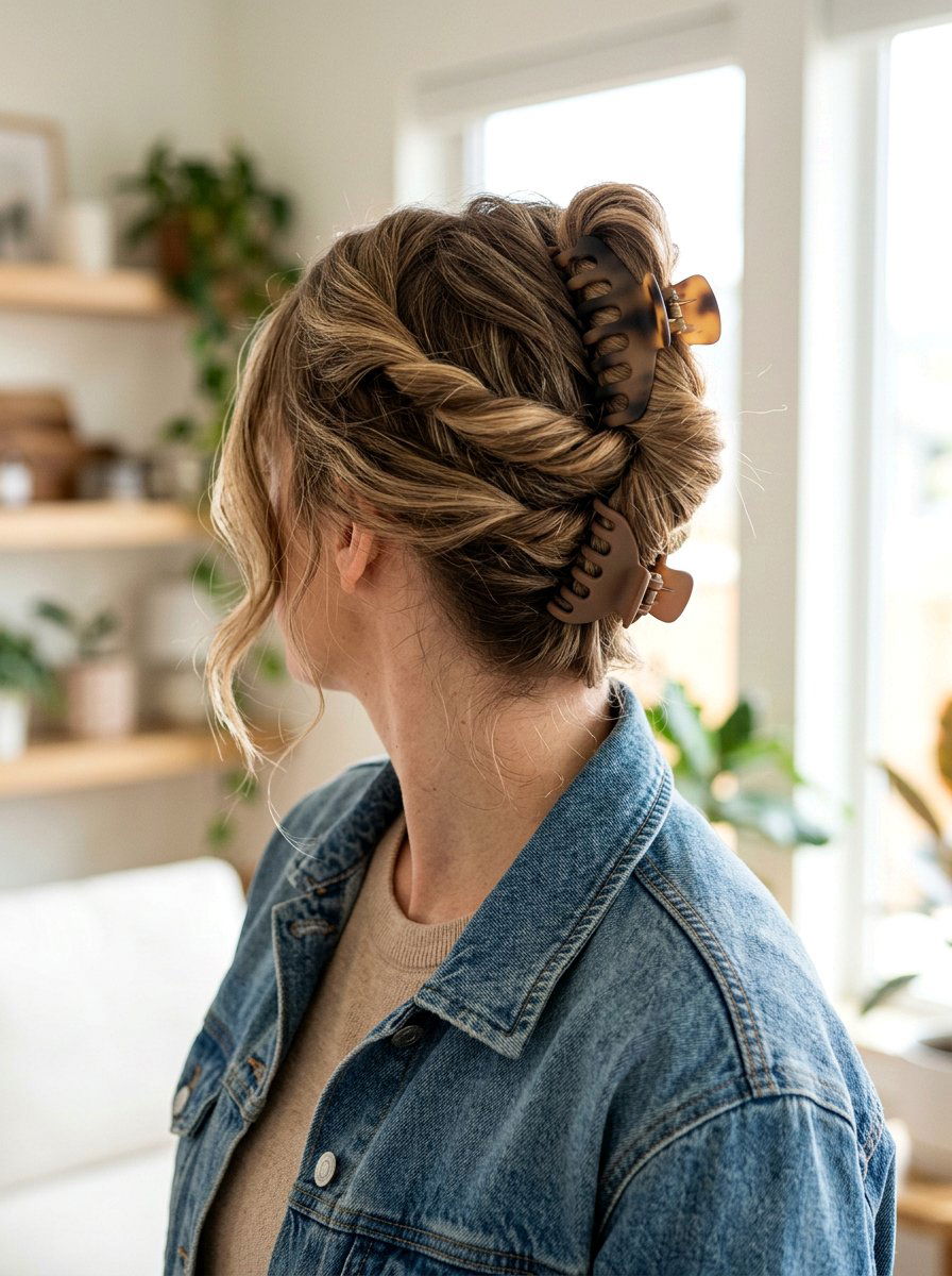 Double Twisted Claw Clip Updo - 20 claw clip twist for shoulder length hair - 20 claw clip twist for shoulder length hair