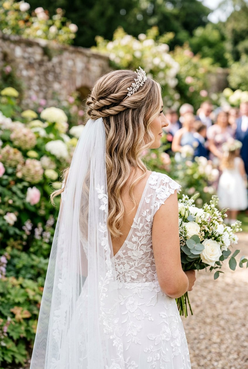 Double Twisted Half Up Updo - 20 bridal hairstyle for veil and tiara - 20 bridal hairstyle for veil and tiara