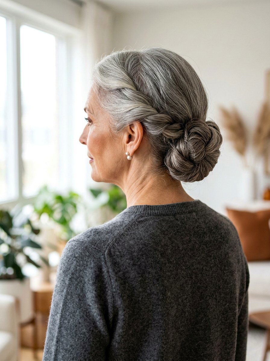 Double Twisted Low Bun - 20 classy low bun hairstyle for older women - 20 classy low bun hairstyle for older women
