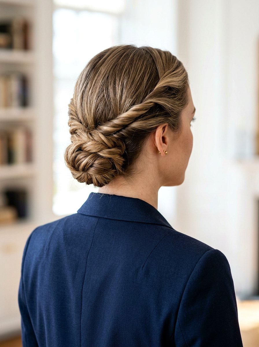 Double Twisted Low Bun - 20 interview hairstyle with smooth low bun - 20 interview hairstyle with smooth low bun