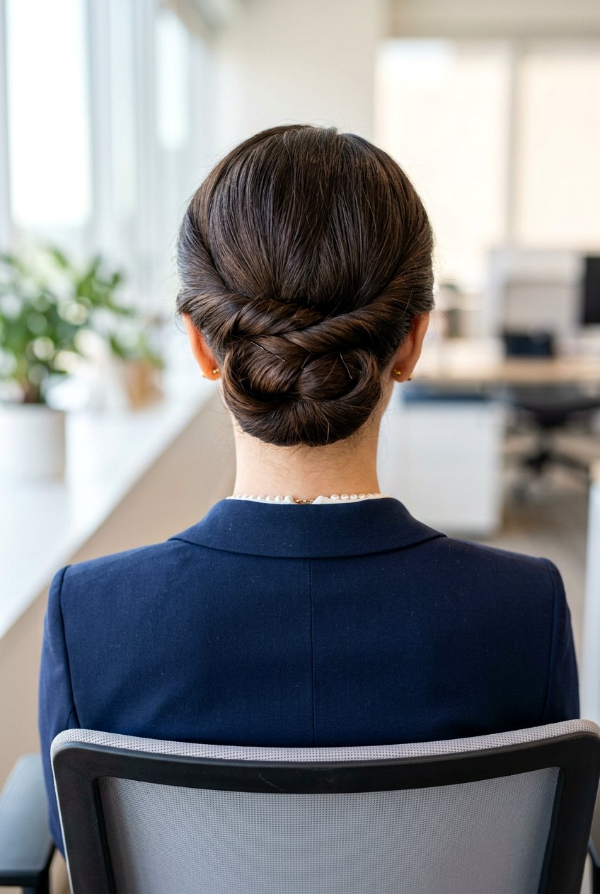 Double Twisted Low Bun - 20 business bun hairstyle - 20 business bun hairstyle