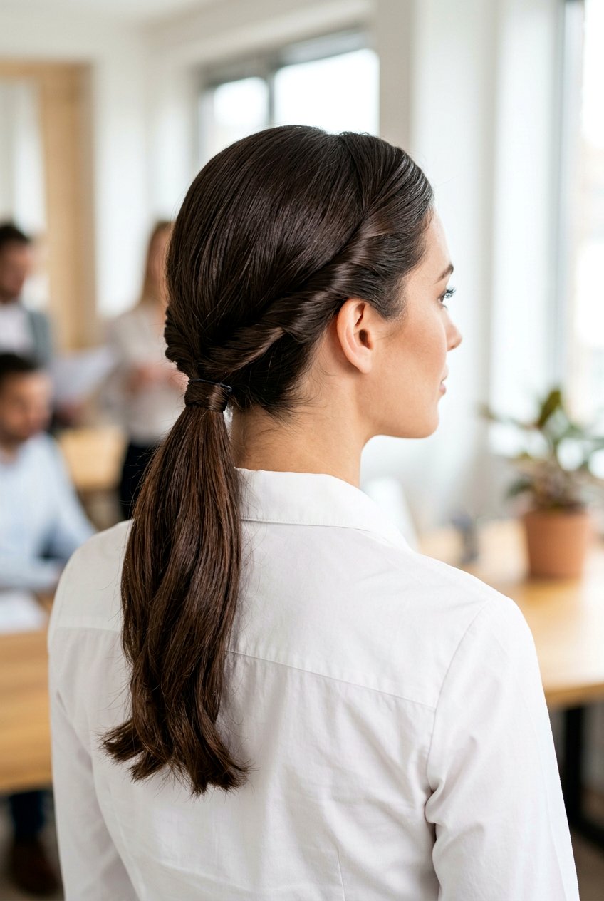 Double Twisted Low Ponytail - 20 neat corporate hairstyle for medium hair - 20 neat corporate hairstyle for medium hair
