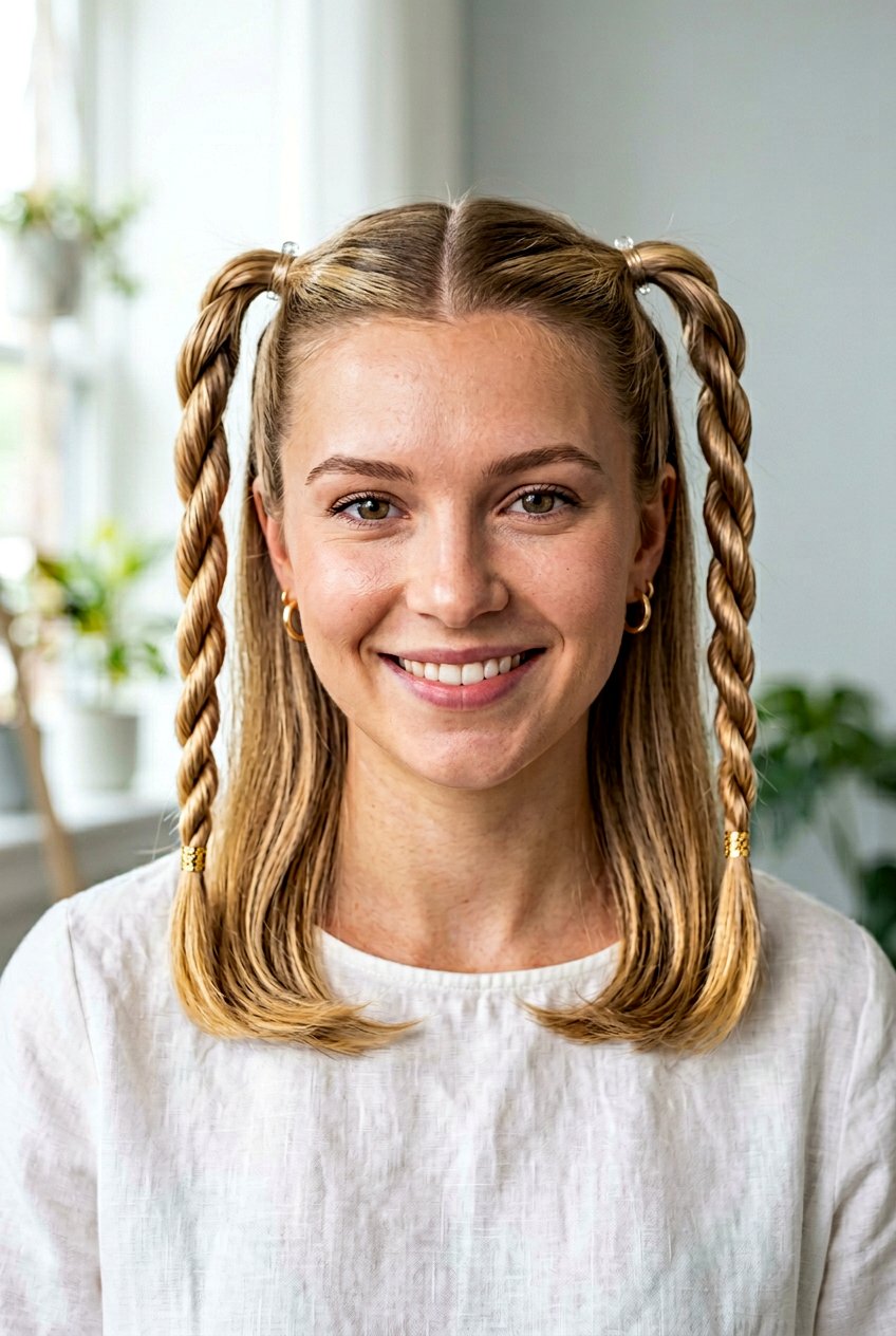 Double Twisted Pigtails - 20 school hairstyle for shoulder length fine hair - 20 school hairstyle for shoulder length fine hair