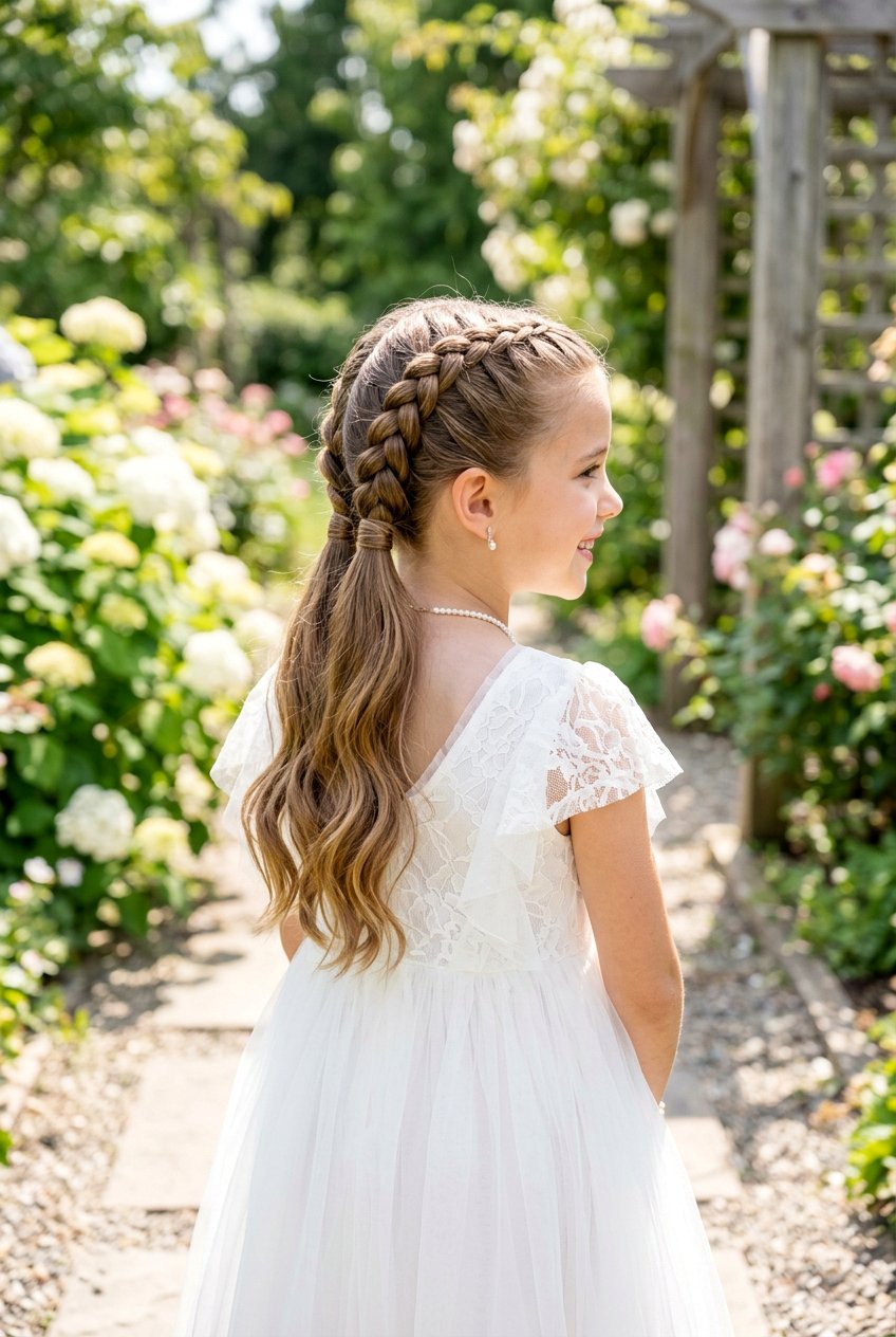 Double braid into low ponytail - 20 communion ponytail hairstyle - 20 communion ponytail hairstyle