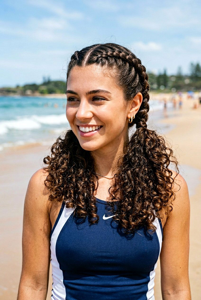 Double braids curly hair - 20 beach hairstyle for curly hair women - 20 beach hairstyle for curly hair women