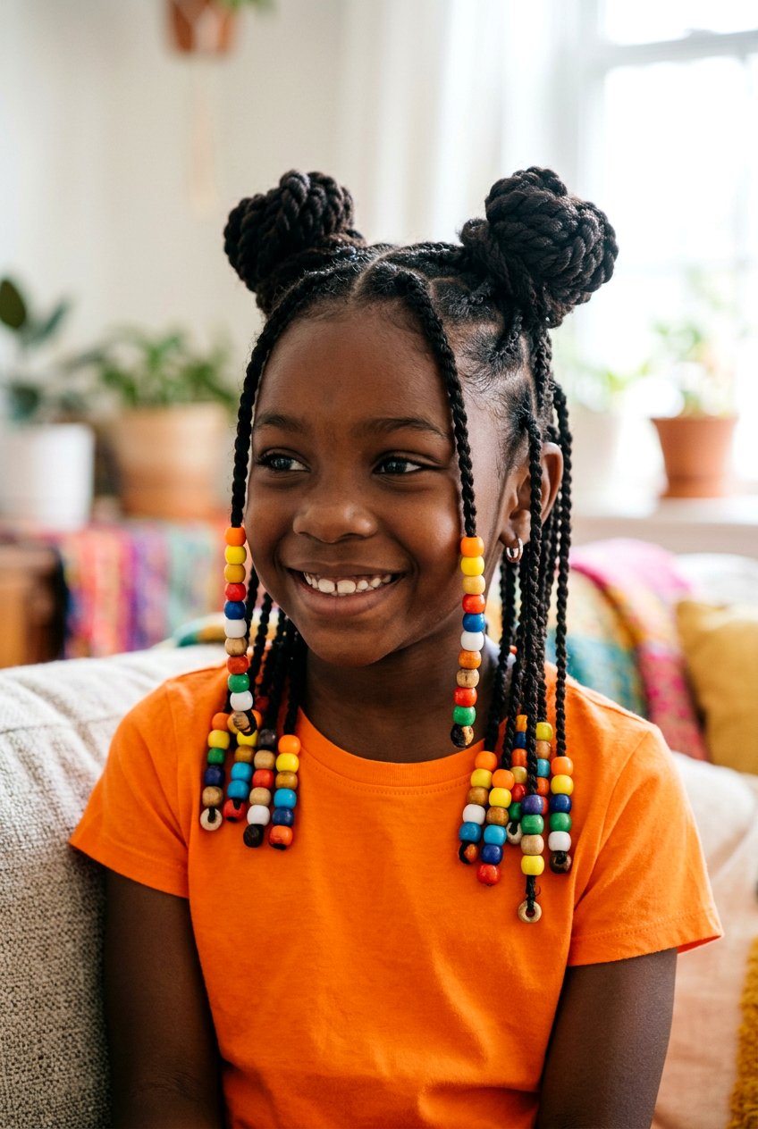 Double bun twists with beads - 20 little girls twists with beads - 20 little girls twists with beads