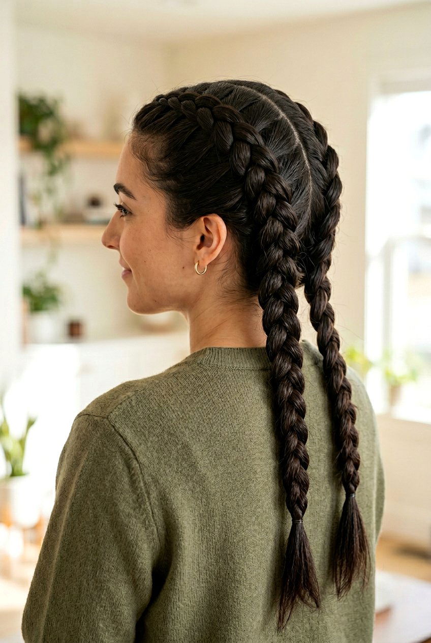 Double dutch braids - 20 quick no heat hairstyle for mornings - 20 quick no heat hairstyle for mornings