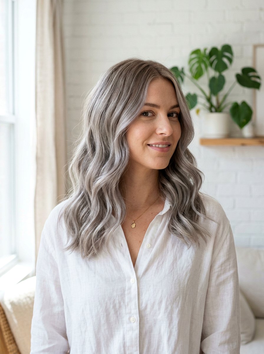 Dove Gray Blonde Balayage Shoulder Length - 20 rooted gray blonde balayage - 20 rooted gray blonde balayage