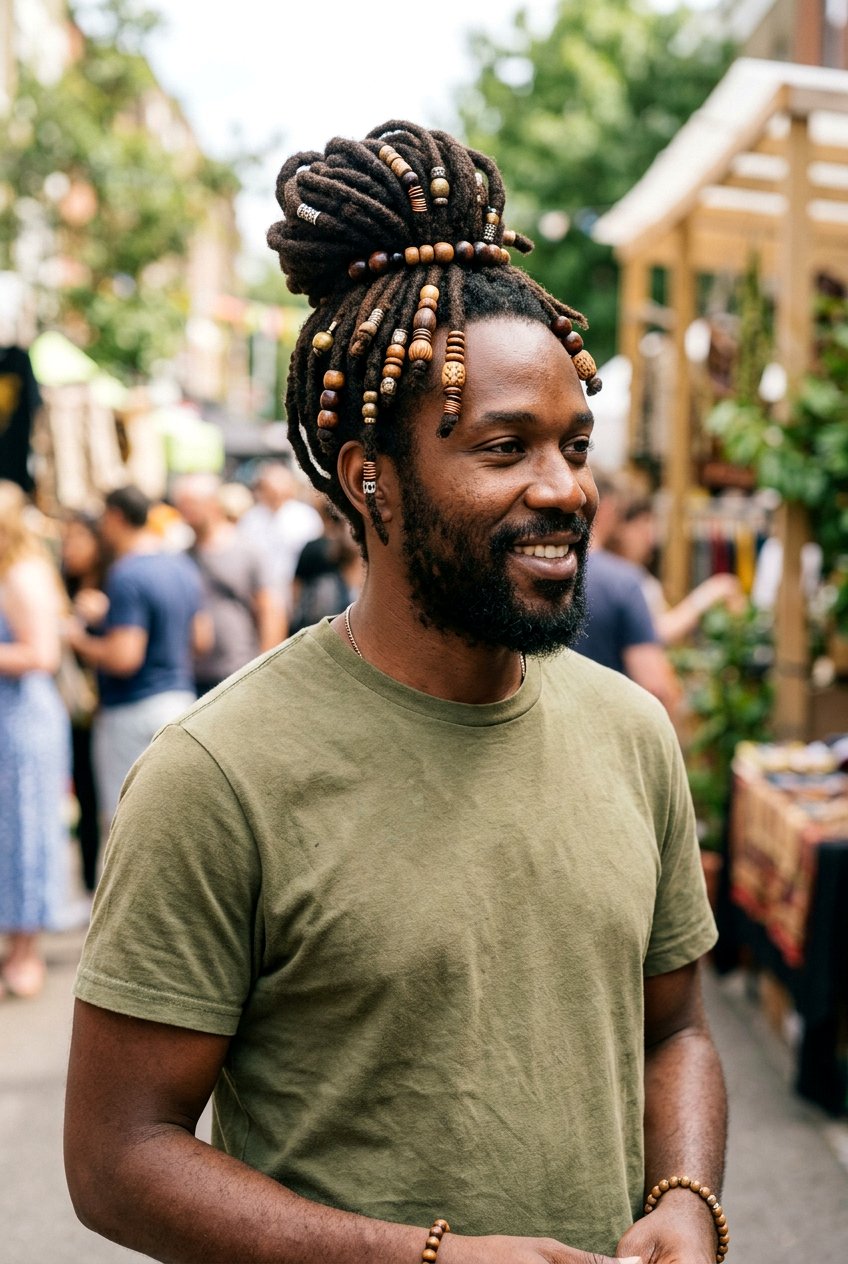 Dread Bun With Beads - 20 dread bun hairstyle men - 20 dread bun hairstyle men