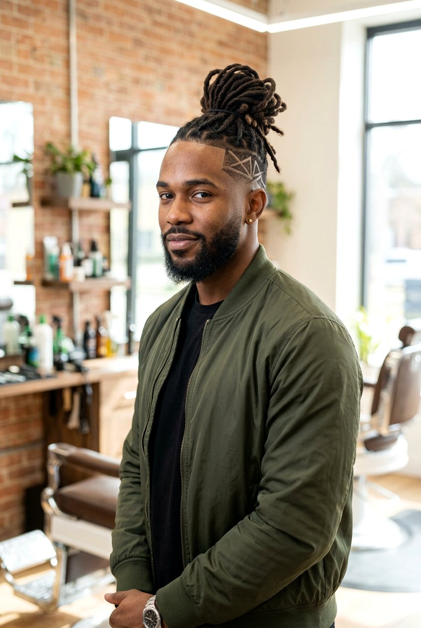 Dread Bun With Design - 20 dread bun hairstyle men - 20 dread bun hairstyle men