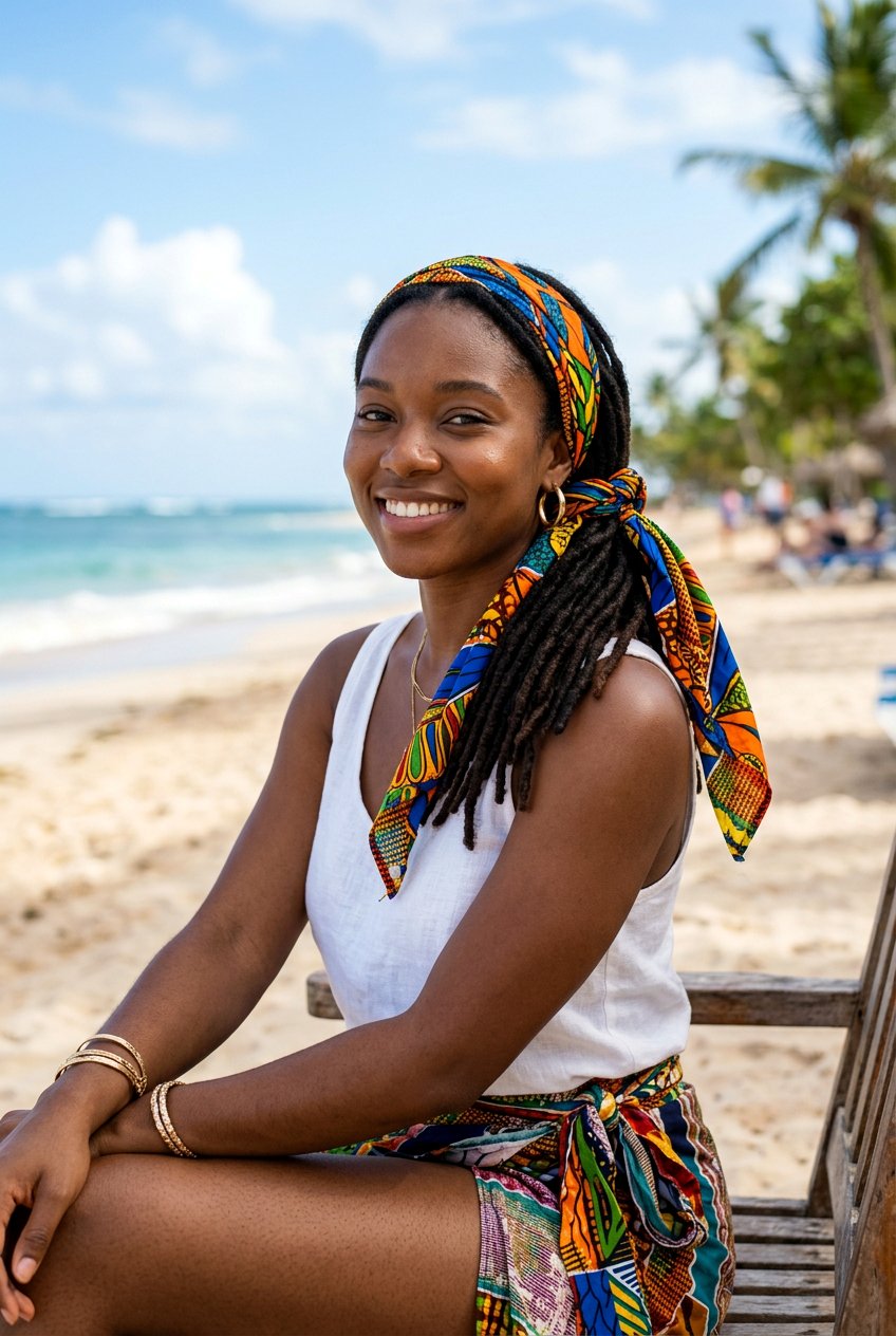 Dreadlock Low Ponytail With Scarf - 20 beach hairstyle with low scarf ponytail - 20 beach hairstyle with low scarf ponytail