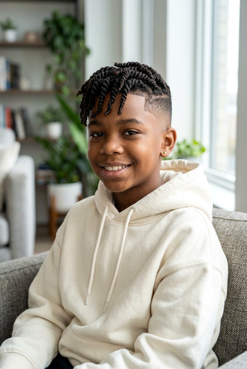 Drop Fade with Twisted Curls - 20 boys twists with curly top - 20 boys twists with curly top