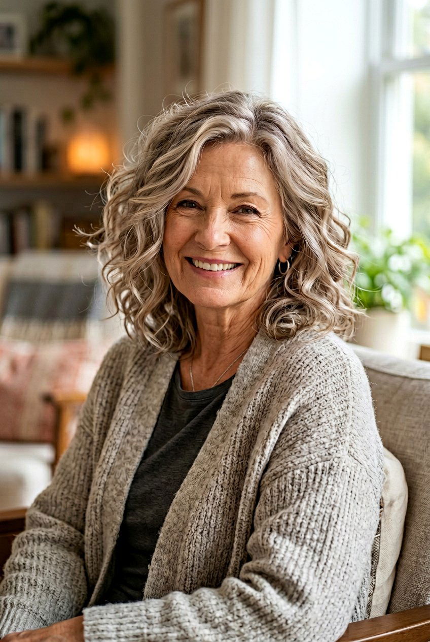 Dusty Blonde And Silver Tousled Waves - 20 blonde gray blend for mature women - 20 blonde gray blend for mature women