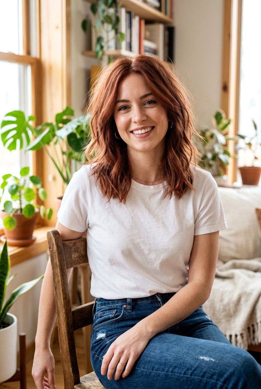 Dusty Copper Lob With Layers - 20 dusty copper hair color - 20 dusty copper hair color