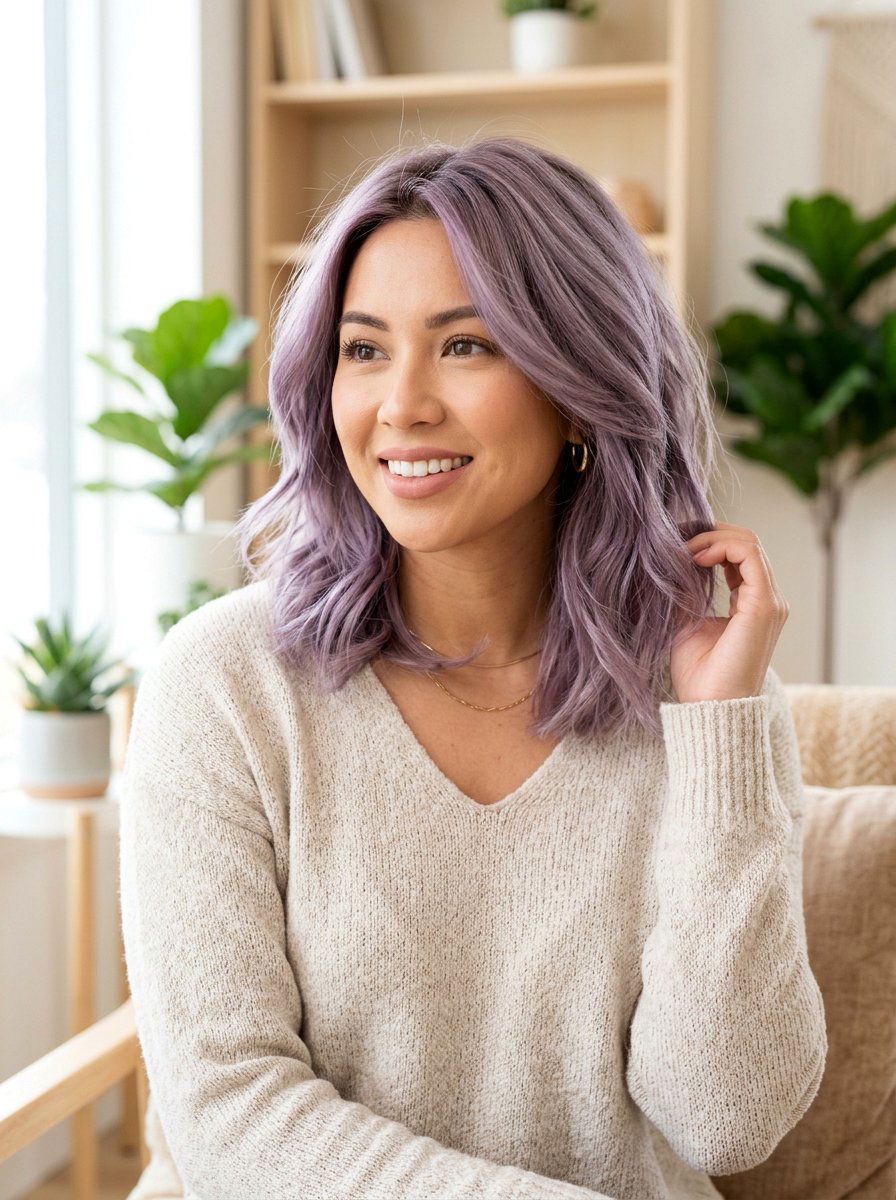 Dusty Lavender Layered Lob - 20 salon color ideas for layered lobs - 20 salon color ideas for layered lobs