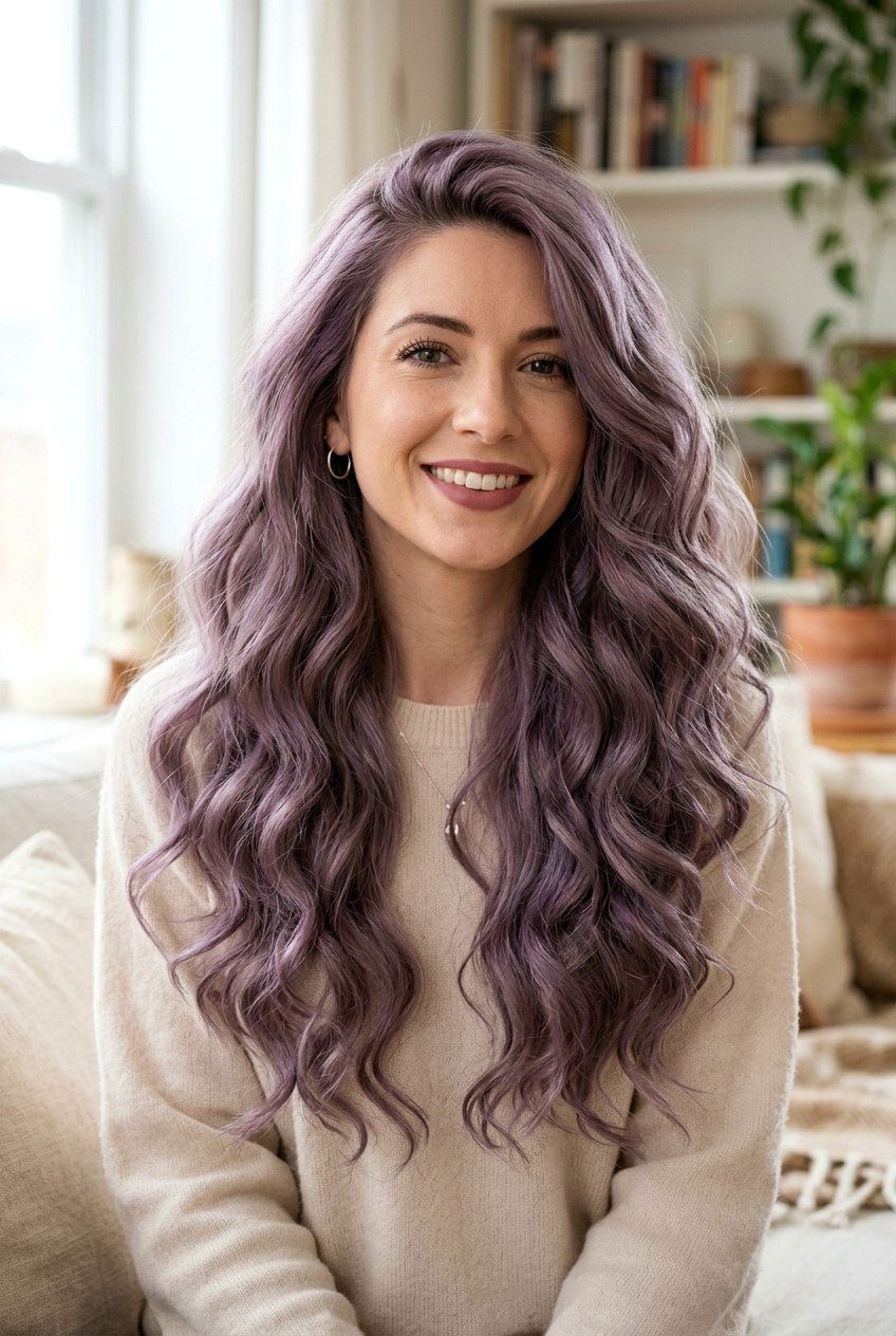 Dusty Lavender Long Waves - 20 pastel purple hair - 20 pastel purple hair
