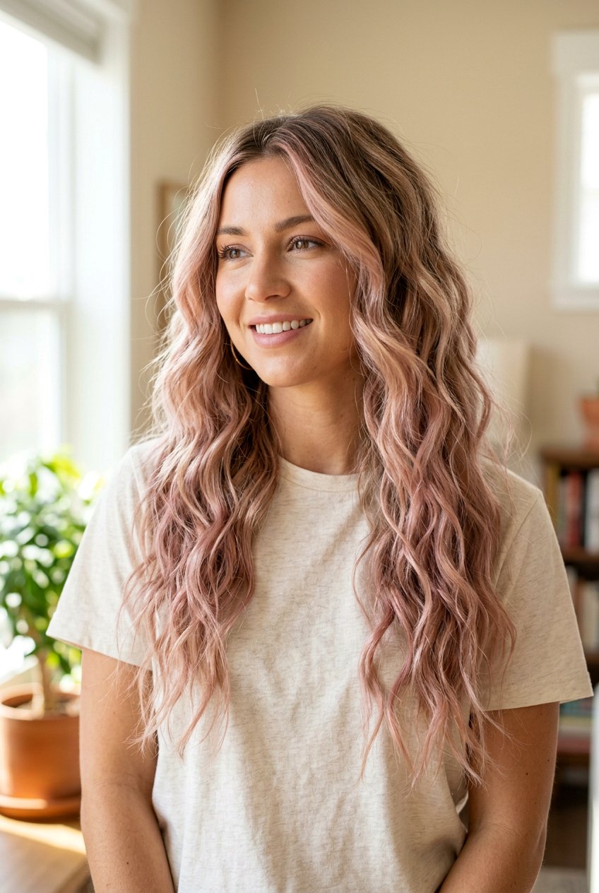 Dusty Pink Balayage On Blonde With Beach Waves - 20 dusty pink balayage on blonde hair - 20 dusty pink balayage on blonde hair