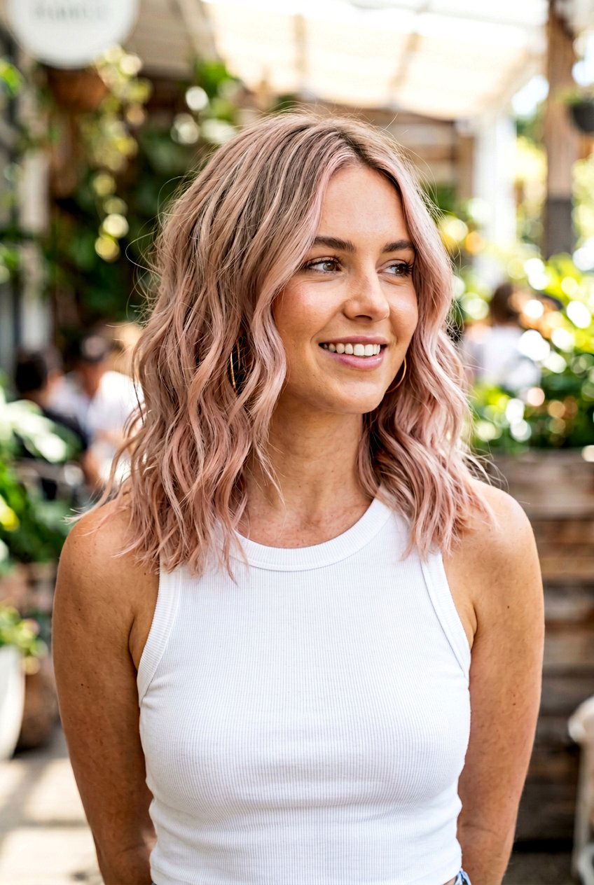 Dusty Pink Balayage On Wavy Blonde Lob - 20 dusty pink balayage on blonde hair - 20 dusty pink balayage on blonde hair
