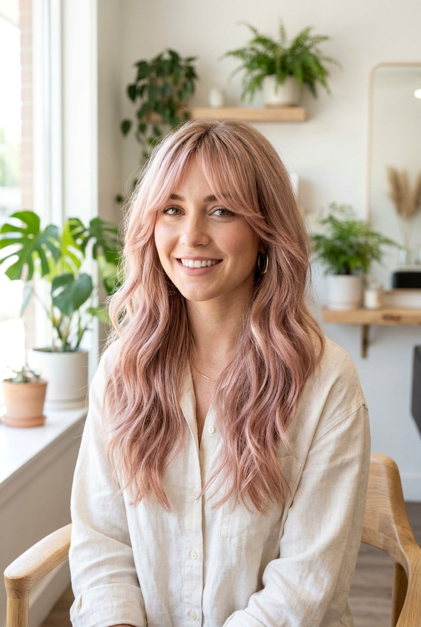 Dusty Pink Balayage With Curtain Bangs On Blonde Hair - 20 dusty pink balayage on blonde hair - 20 dusty pink balayage on blonde hair