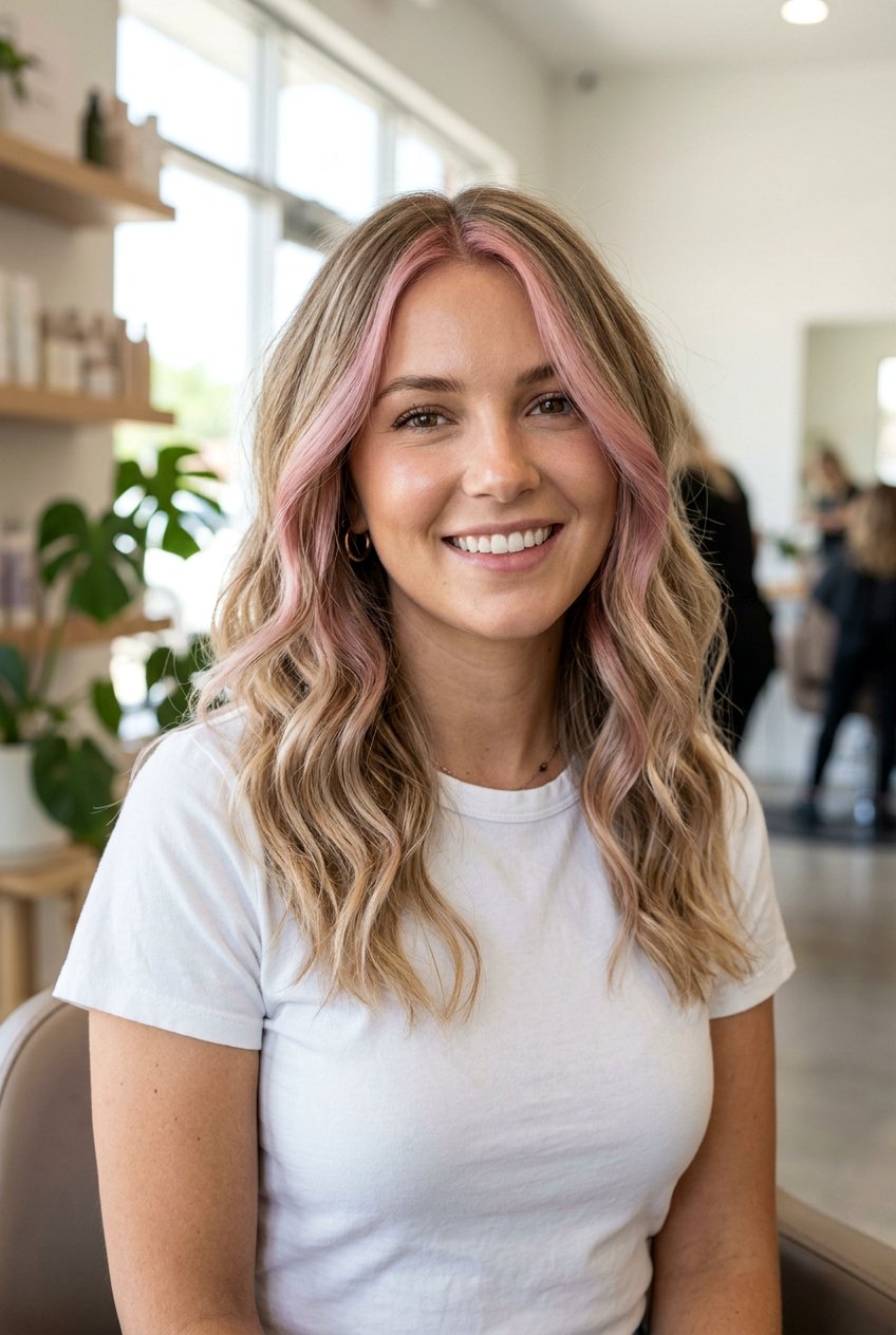 Dusty Pink Money Piece On Blonde Balayage - 20 dusty pink balayage on blonde hair - 20 dusty pink balayage on blonde hair