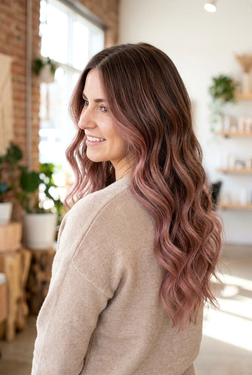 Dusty Rose Balayage on Brunette Hair - 20 dusty rose hair color - 20 dusty rose hair color
