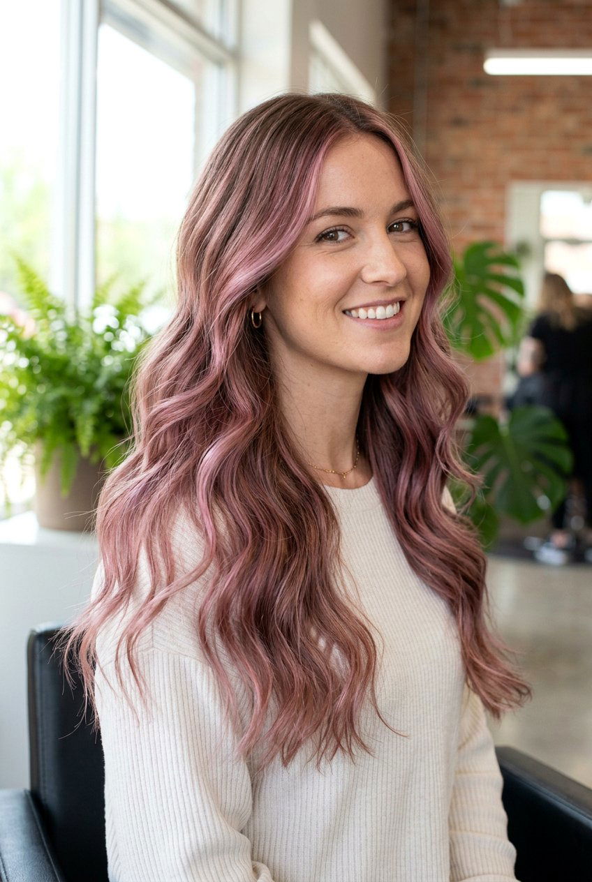Dusty Rose Foilage Balayage Highlights - 20 dusty rose hair color - 20 dusty rose hair color