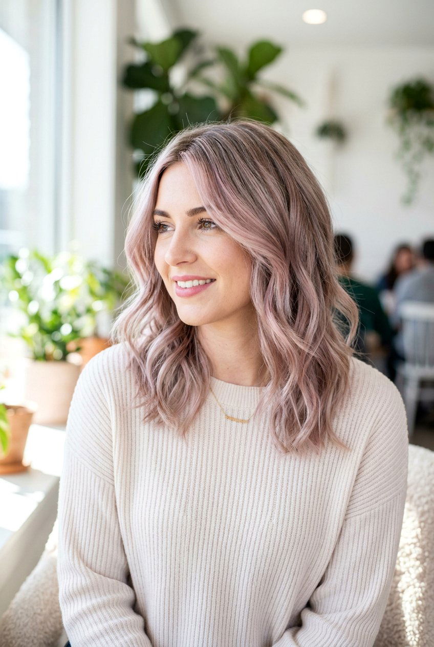 Dusty Rose Highlights on Ash Blonde - 20 dusty rose hair color - 20 dusty rose hair color