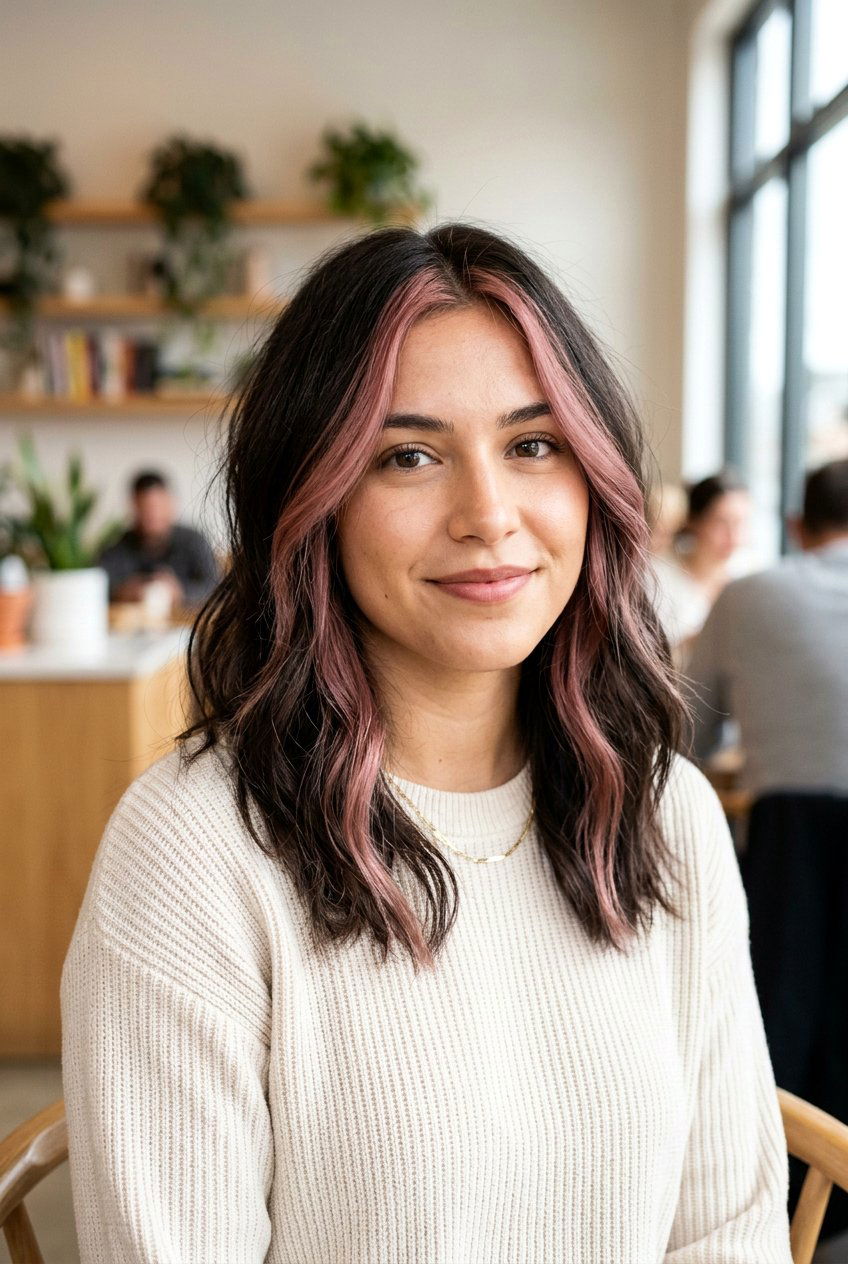 Dusty Rose Money Piece Highlights - 20 dusty rose hair color - 20 dusty rose hair color