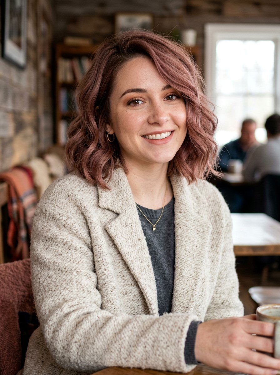 Dusty Rosewood Brown Wavy Bob - 20 red brown hair color for winter - 20 red brown hair color for winter