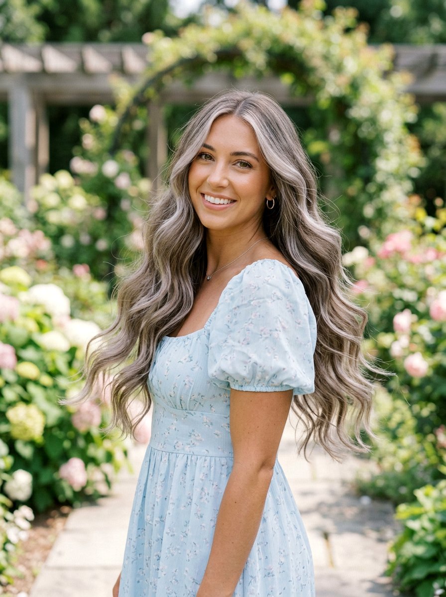 Dusty Silver Highlights on Soft Waves - 20 silver money piece for gray transition - 20 silver money piece for gray transition