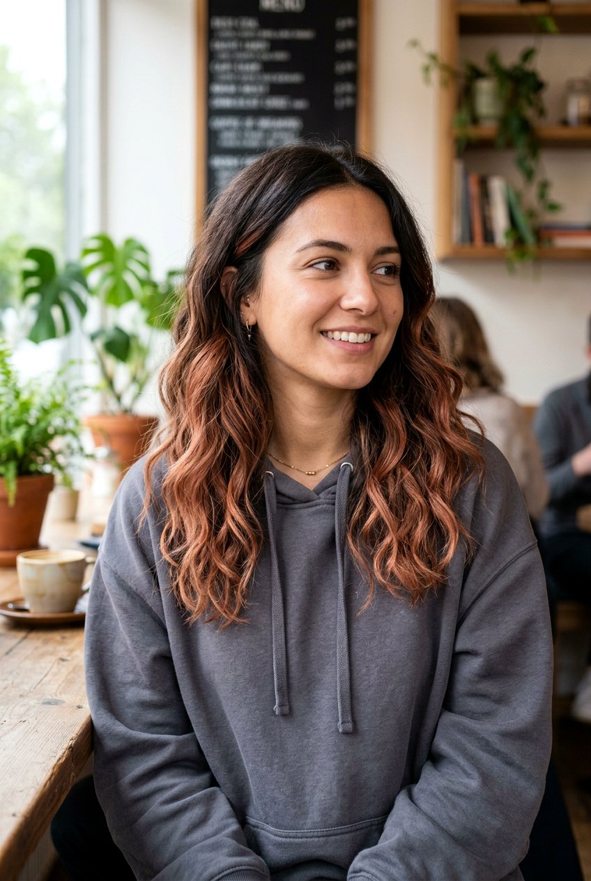 Dusty ginger balayage for dark brunette - 20 ginger spice balayage on brunette hair - 20 ginger spice balayage on brunette hair