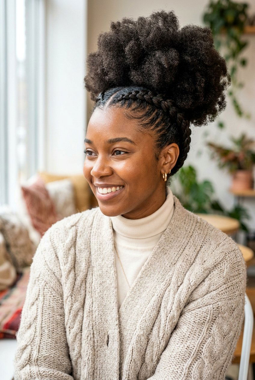 Dutch Braid Afro Puff - 20 braided afro puff hairstyle - 20 braided afro puff hairstyle