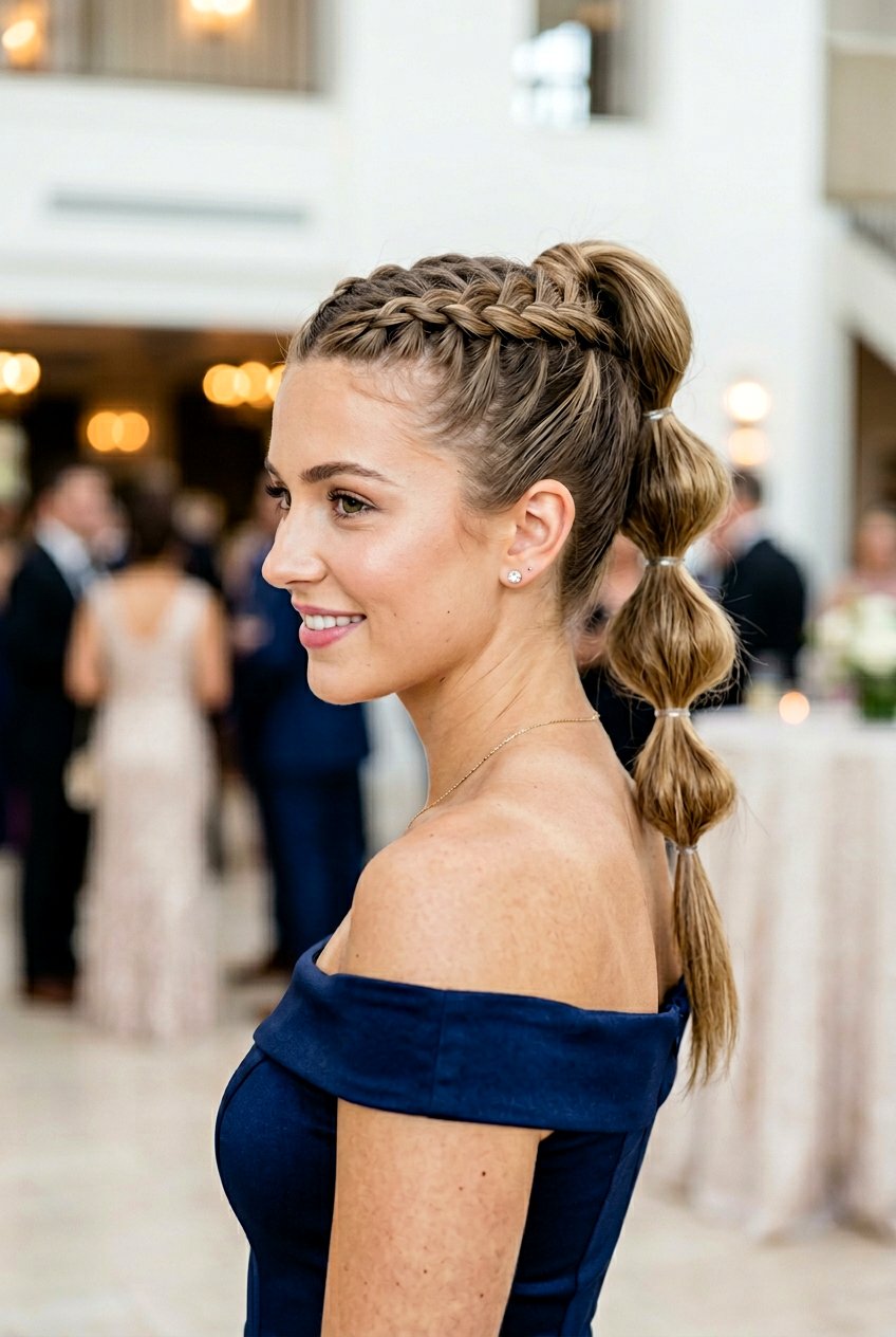 Dutch Braid Bubble Ponytail - 20 bubble ponytail for wedding guest - 20 bubble ponytail for wedding guest