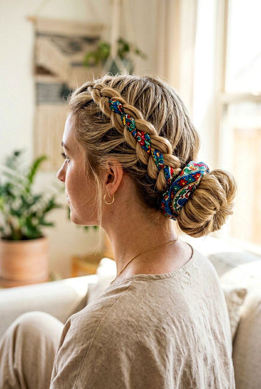 Dutch Braid Bun With Bandana - 20 bandana bun hairstyle - 20 bandana bun hairstyle