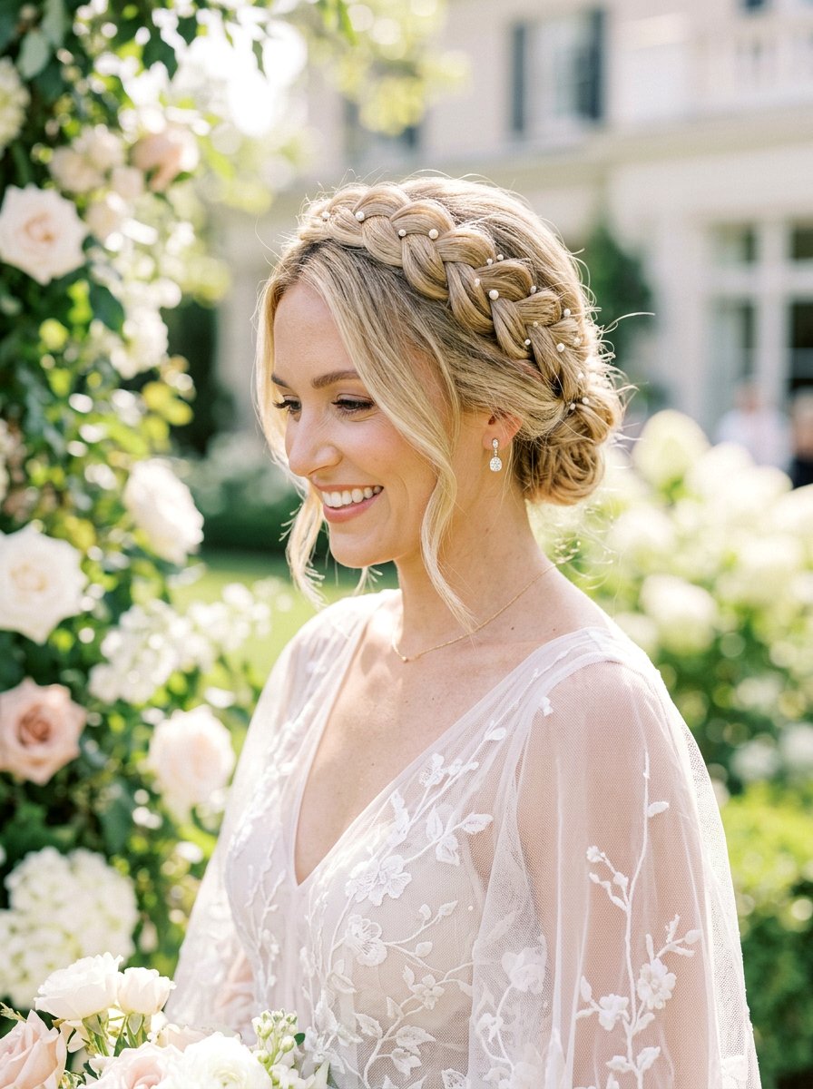 Dutch Braid Crown - 20 wedding hairstyles for beach ceremony - 20 wedding hairstyles for beach ceremony