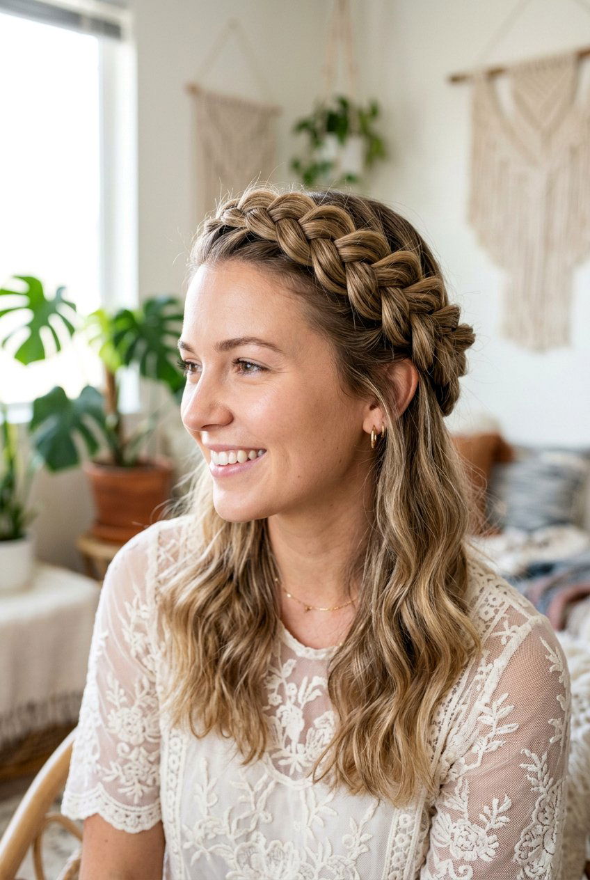 Dutch Braid Crown - 20 picture day hairstyle for shoulder length hair - 20 picture day hairstyle for shoulder length hair