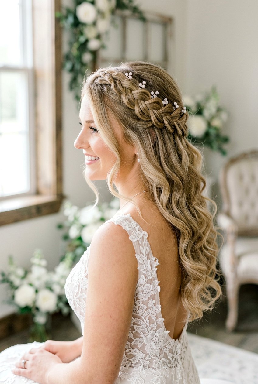 Dutch Braid Crown Half Up Half Down - 20 bridal half up with braid crown - 20 bridal half up with braid crown