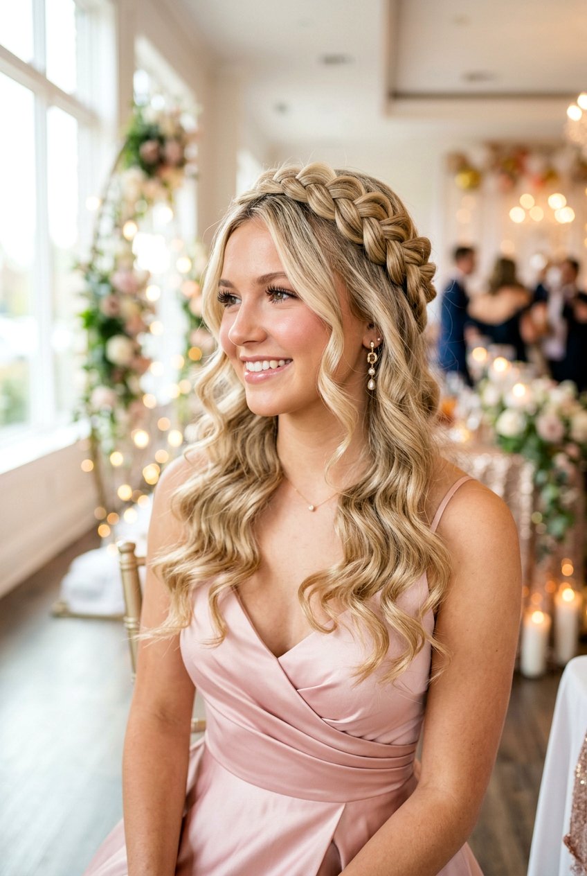 Dutch Braid Crown With Loose Curls - 20 homecoming hairstyle with braid crown - 20 homecoming hairstyle with braid crown