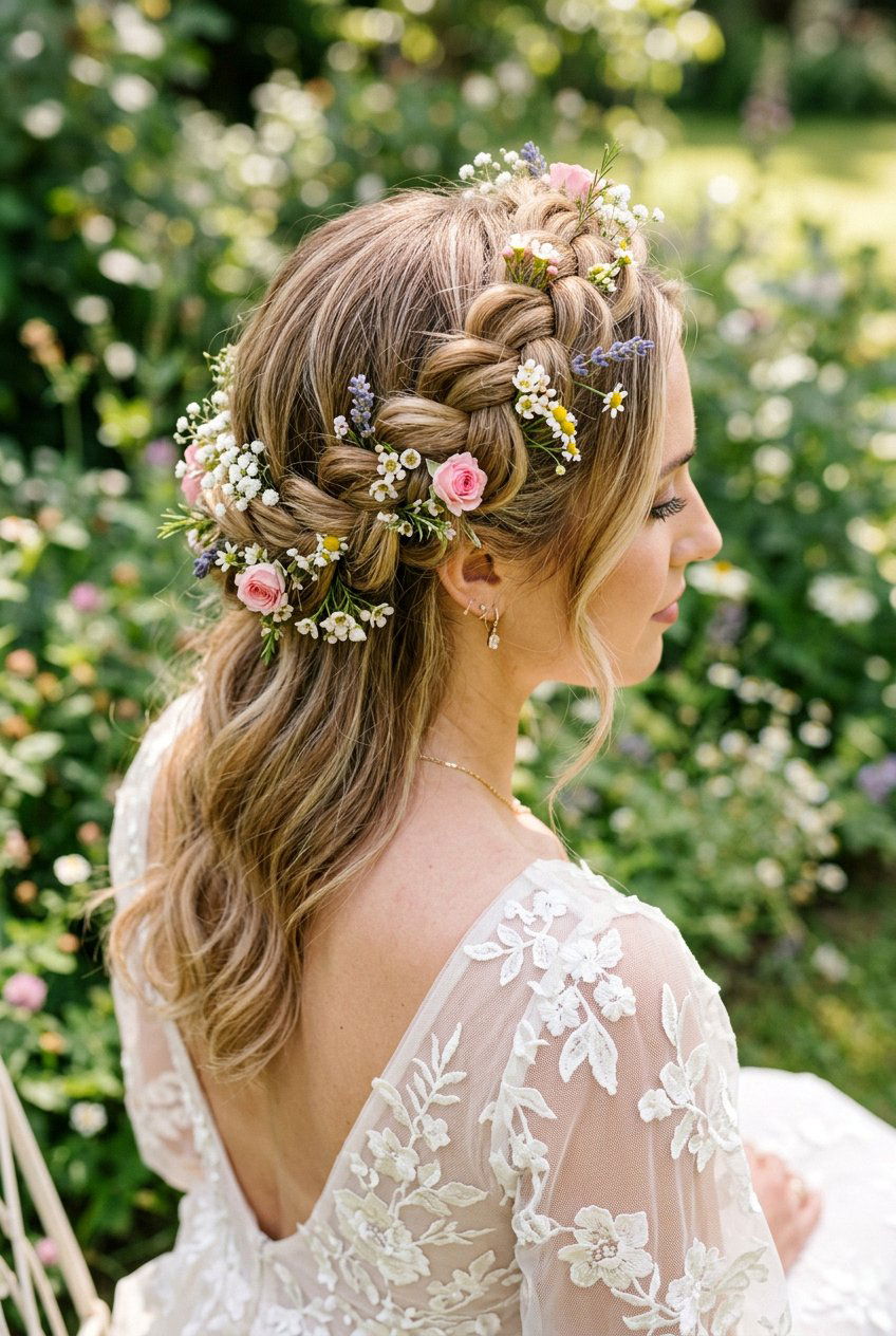 Dutch Braid Crown - 20 boho bridal updo for long hair - 20 boho bridal updo for long hair