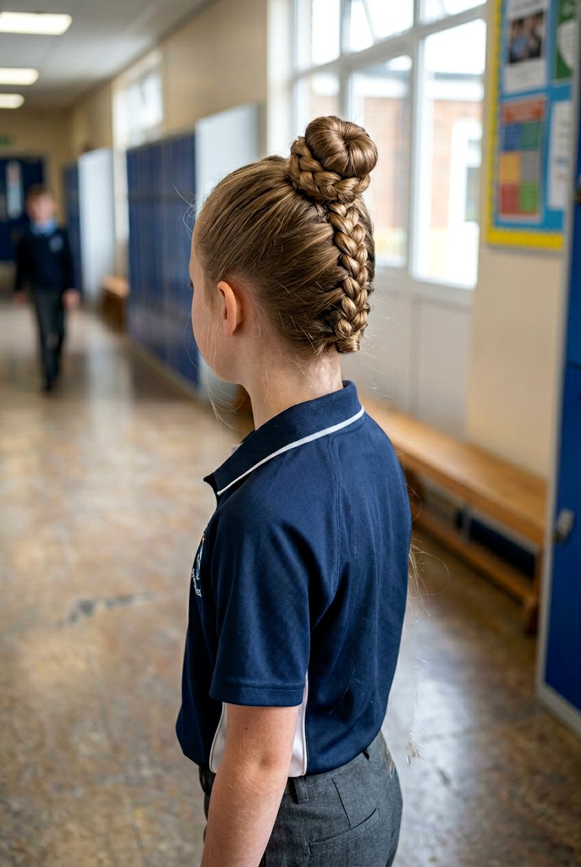 Dutch Braid Into Bun For School Girls - 20 school bun hairstyle for girls - 20 school bun hairstyle for girls