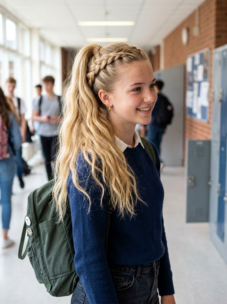 Dutch Braid Into High Ponytail - 20 school braid ponytail for long hair - 20 school braid ponytail for long hair