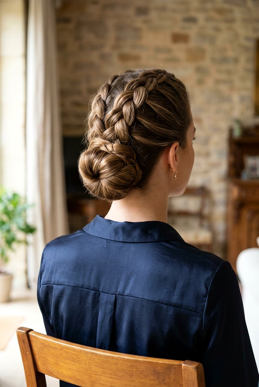 Dutch Braid Into Low Bun - 20 festive low bun with braid - 20 festive low bun with braid