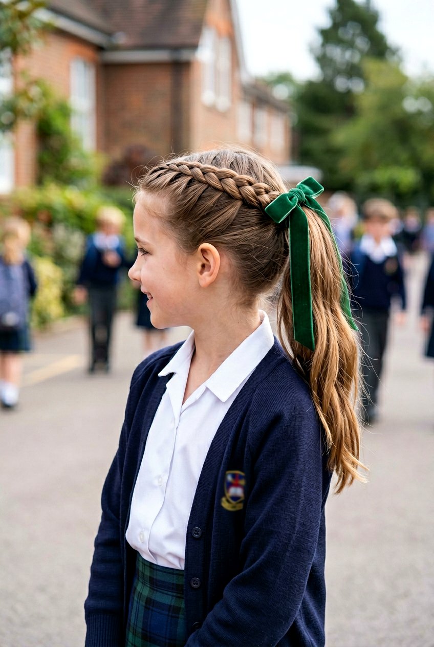 Dutch Braid Into Ponytail With Ribbon Tie - 20 ribbon ponytail for girls - 20 ribbon ponytail for girls