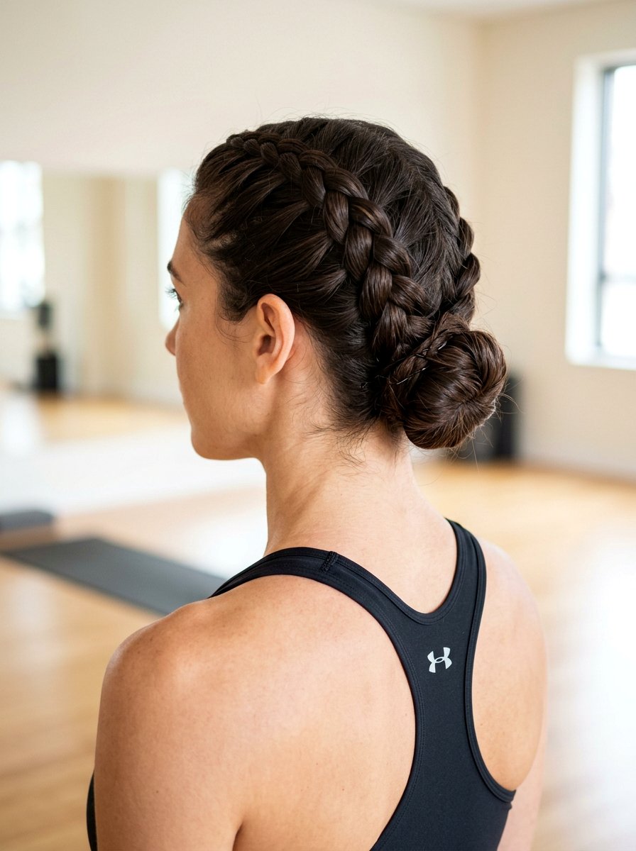Dutch Braid Low Bun - 20 gym hairstyle with low braid bun - 20 gym hairstyle with low braid bun