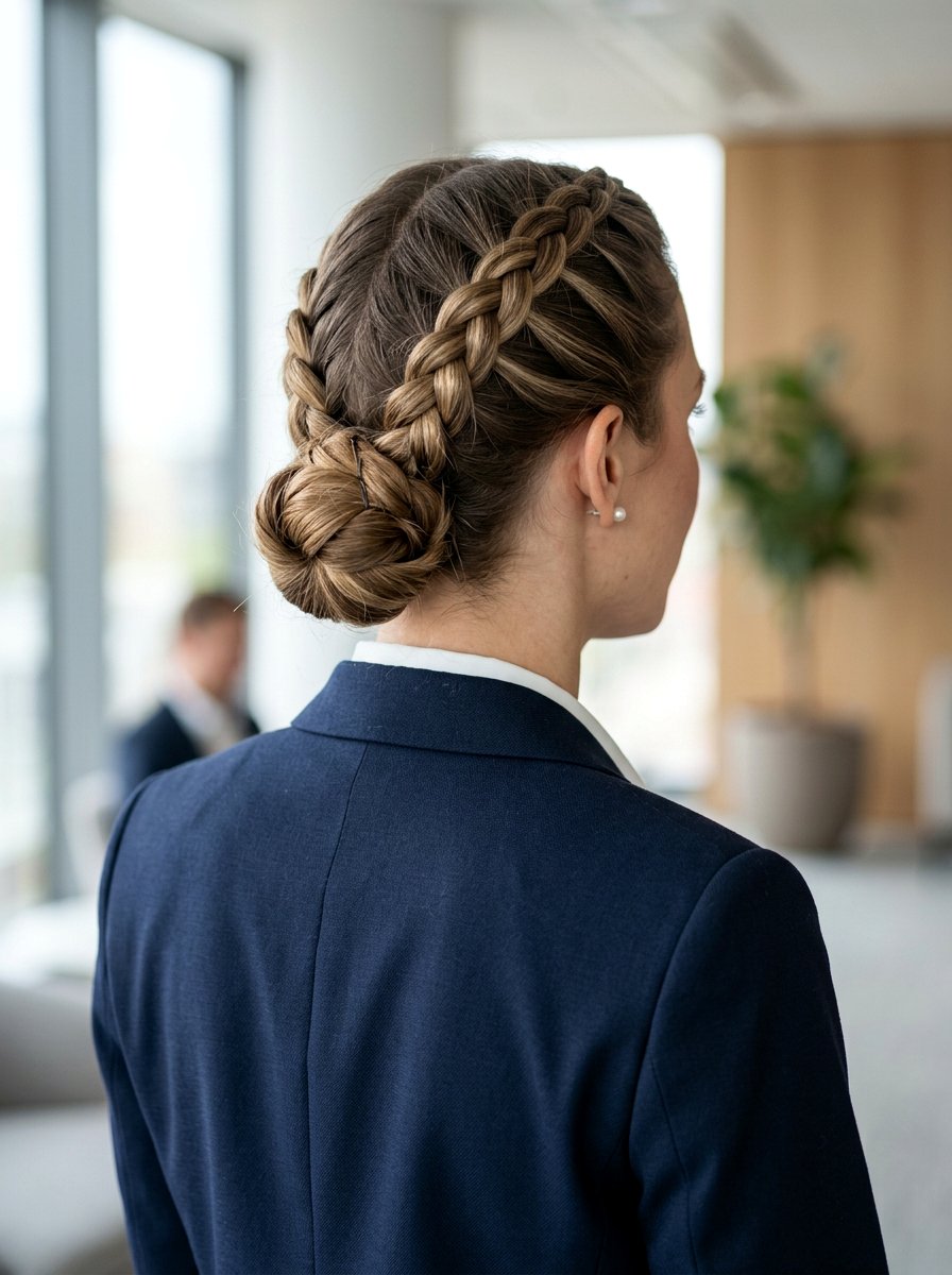Dutch Braid Low Bun - 20 office hairstyle with low braid bun - 20 office hairstyle with low braid bun