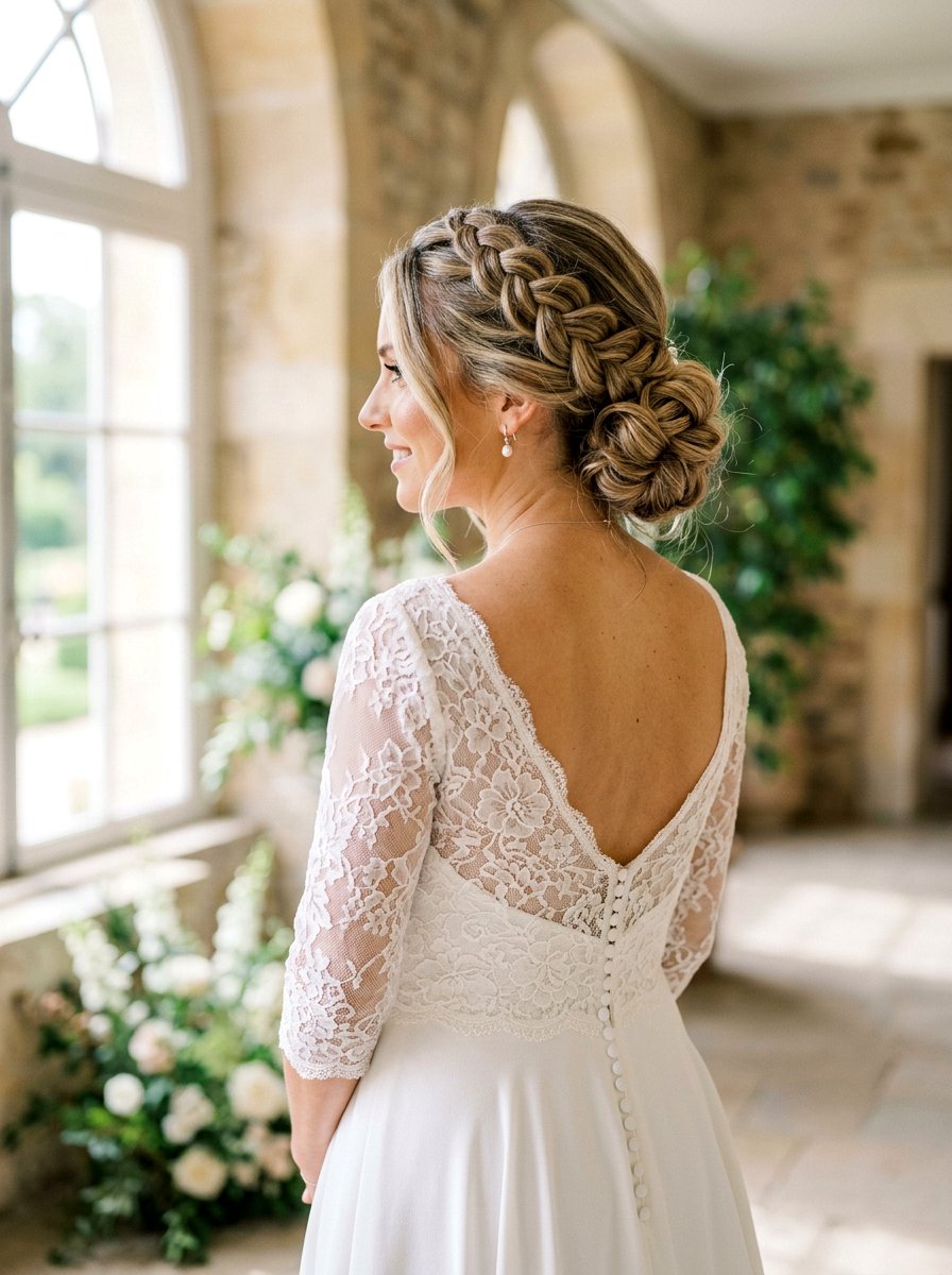 Dutch Braid Low Bun - 20 wedding hairstyles for fine thin hair - 20 wedding hairstyles for fine thin hair