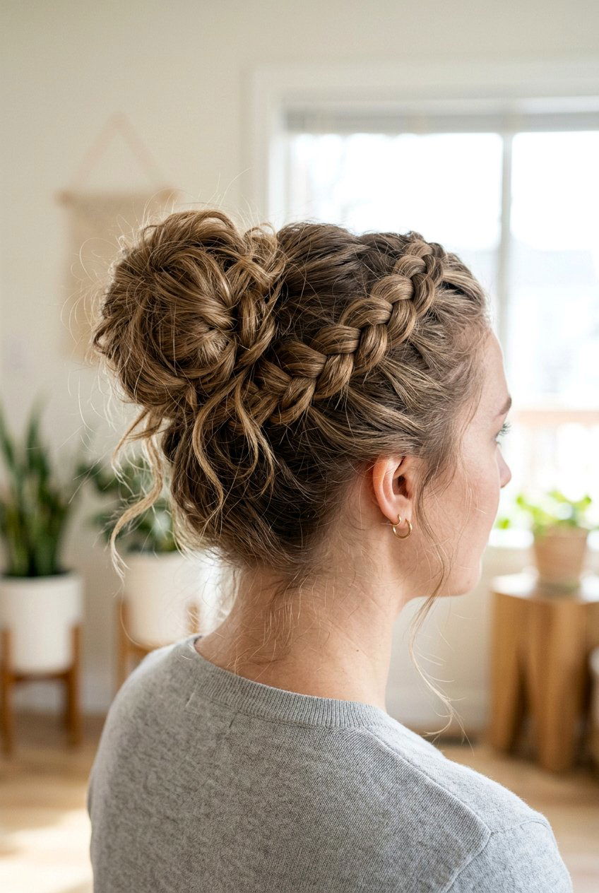 Dutch Braid Messy Bun - 20 messy bun hairstyles - 20 messy bun hairstyles