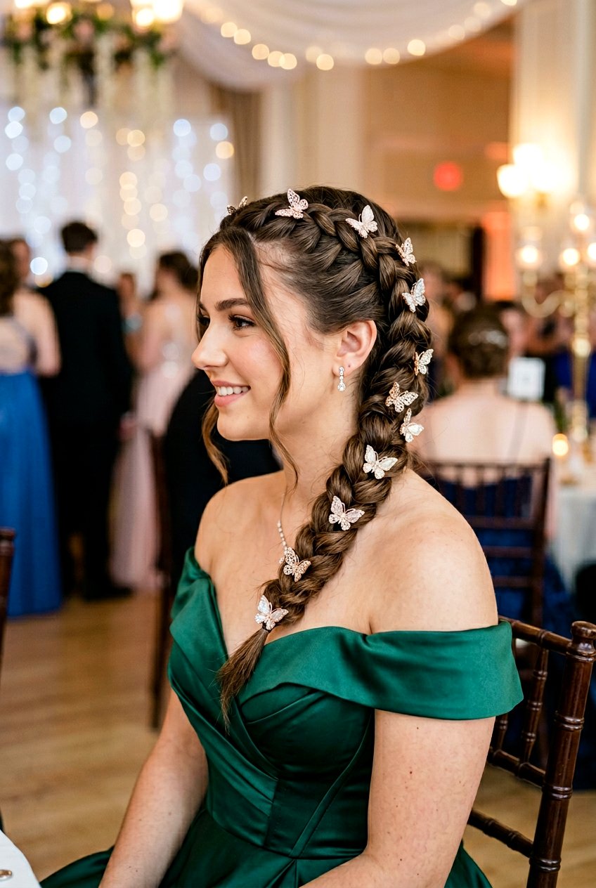 Dutch Braid Prom Hairstyle with Butterfly Clips - 20 prom hairstyles with butterfly clips - 20 prom hairstyles with butterfly clips