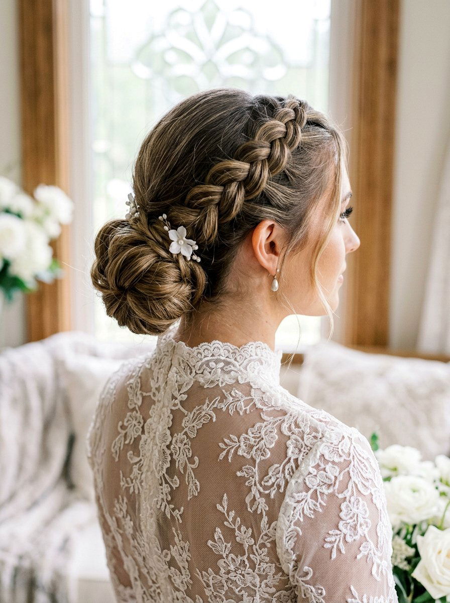 Dutch Braid Side Bridal Bun - 20 side braided bridal bun - 20 side braided bridal bun